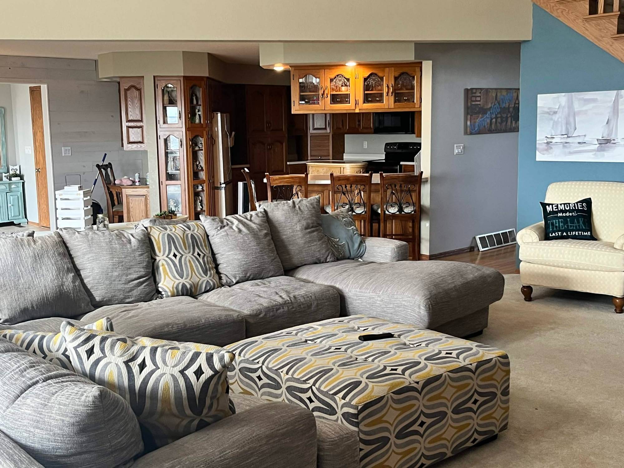 Sectional sofa with view into the kitchen